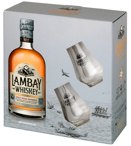WHISKEY IRLANDE LAMBAY IRISH MALT 43% 70CL COFFRET 2 VERRES